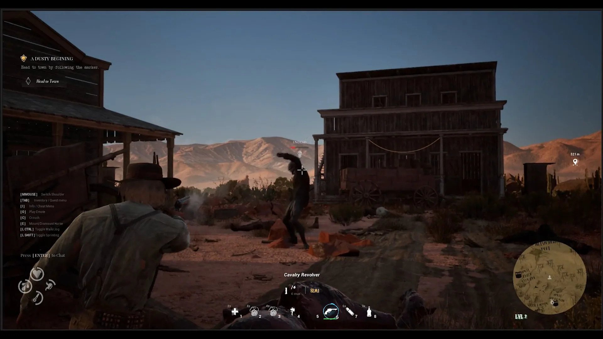 Hostile figure confronting the player in Western Rye