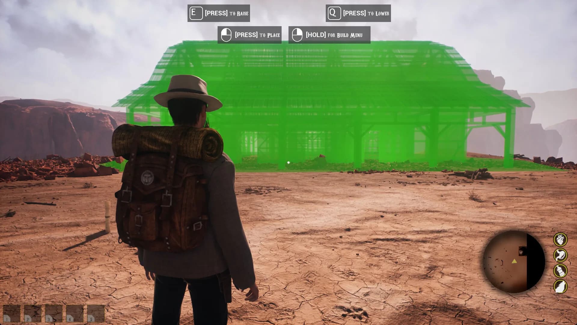 Western Rye green building blueprint beside a frontier homestead