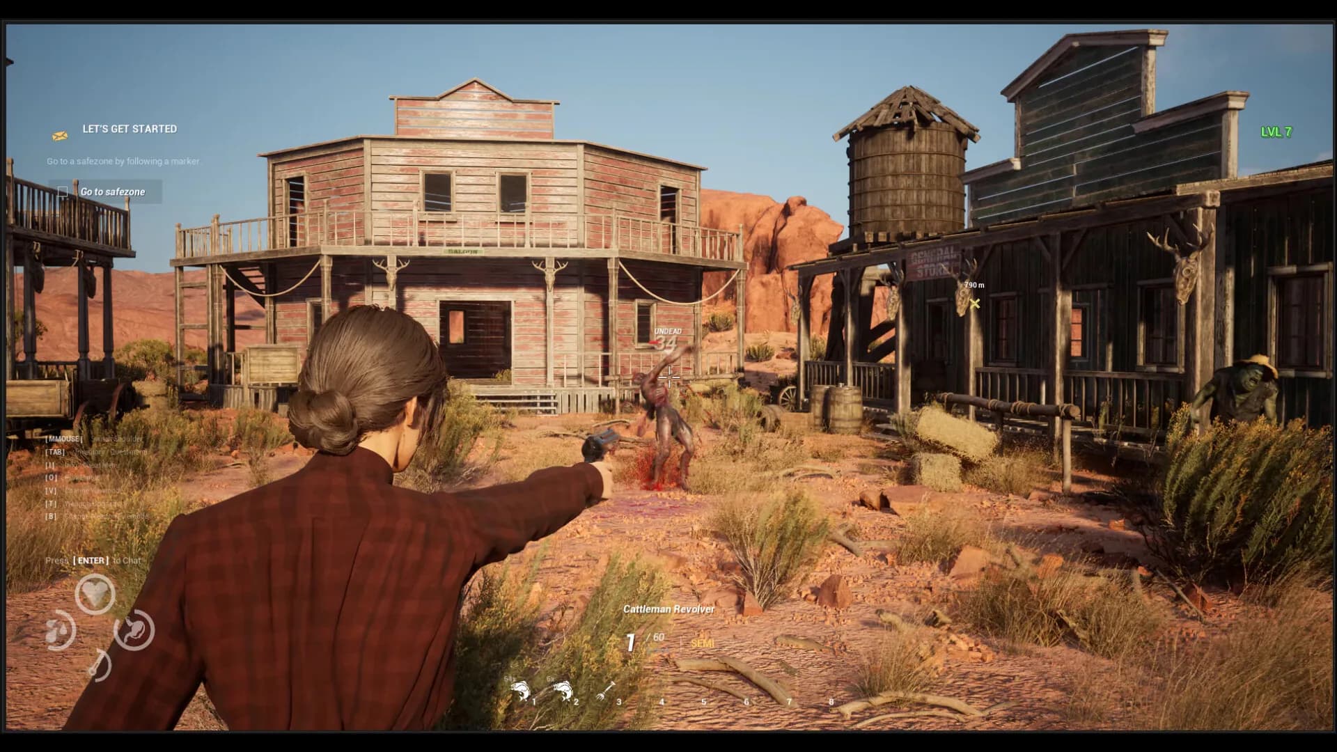 Western Rye outlaw aiming a revolver at an infected enemy