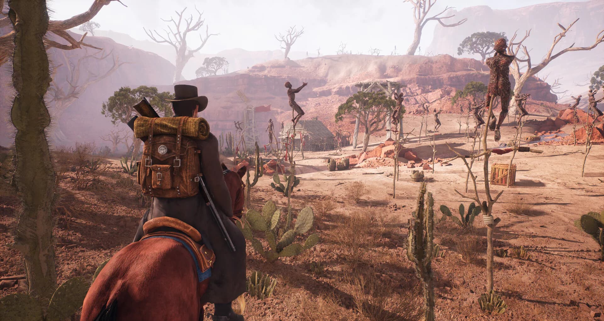 Western Rye rider approaching a threatening plague site