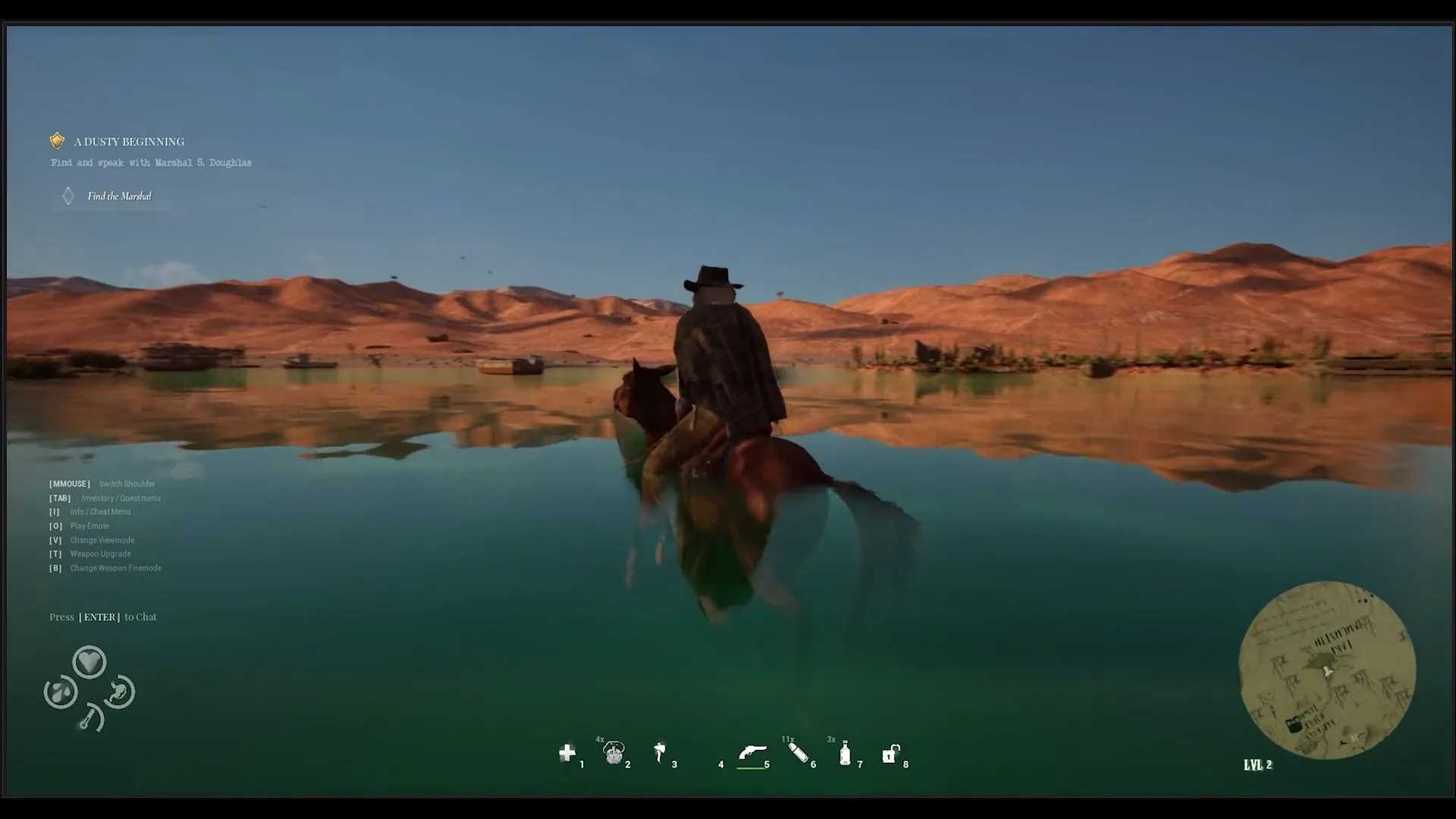 Western Rye character travelling through a harsh desert landscape
